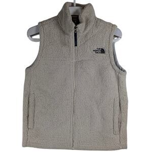 The North Face Sherpa Fleece Vest Cream Full Zip Boys Size Medium M 10-12 USED